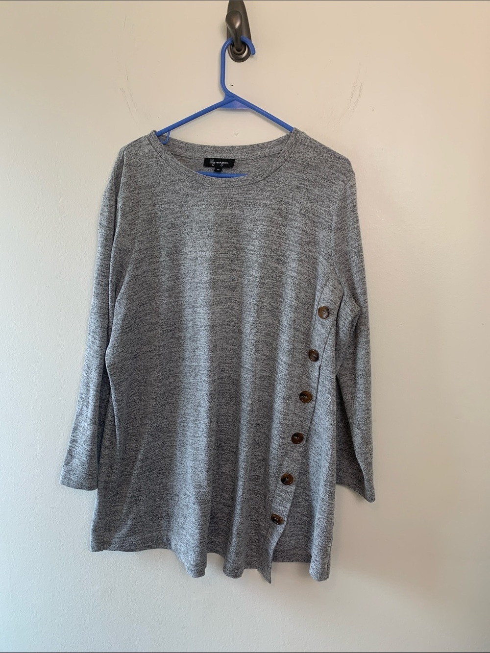 Cozy Gray Button-Trim Tunic Top, Stretch ,Fall & Winter